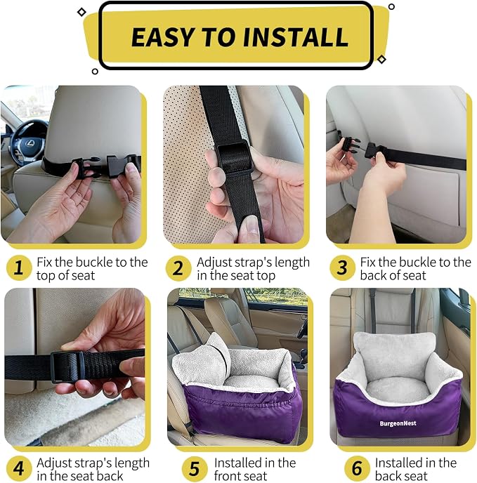 BurgeonNest Dog Car Seat for Small Dogs & Cats Under 25 lbs, Purple