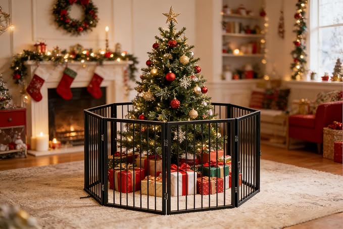 Vantas 160" x 32" Foldable Freestanding Extra Wide Dog Gate with Door,Black | Freestanding Dog Gate for Stairs and Doorways, Renter Friendly No Drill, Extra Wide, Easy Storage, With Support Feet
