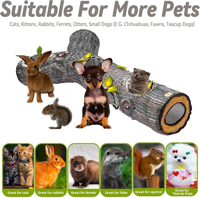 Cat Tunnel,3 Way Cat Toys,Tree Trunk Cat Tunnels for Indoor, Cat Maze for Kitty, Puppy, Kitten,Rabbit to Chase and Play, Collapsible Tube, Easy to Store Kitten Tunnel,L59,Tree Design Gift
