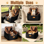 Dog Car Seat for Small Dogs, Dog Booster Seat Filling in Thick Memory Foam with 2 Safety Leashes and Storage Pocket, Suitable for Pet Under 30lb or 2 Puppies (Brown/Black)