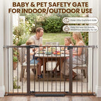 Mumeasy 29.7-54.2" Baby Gate for Stairs, Pressure Mounted Dog Gate for Doorways, Extra Wide Walk Thru Safety Pet Gate for Doors with Auto Close, Easy Install Child Gate for Hallway Indoor House, Brown