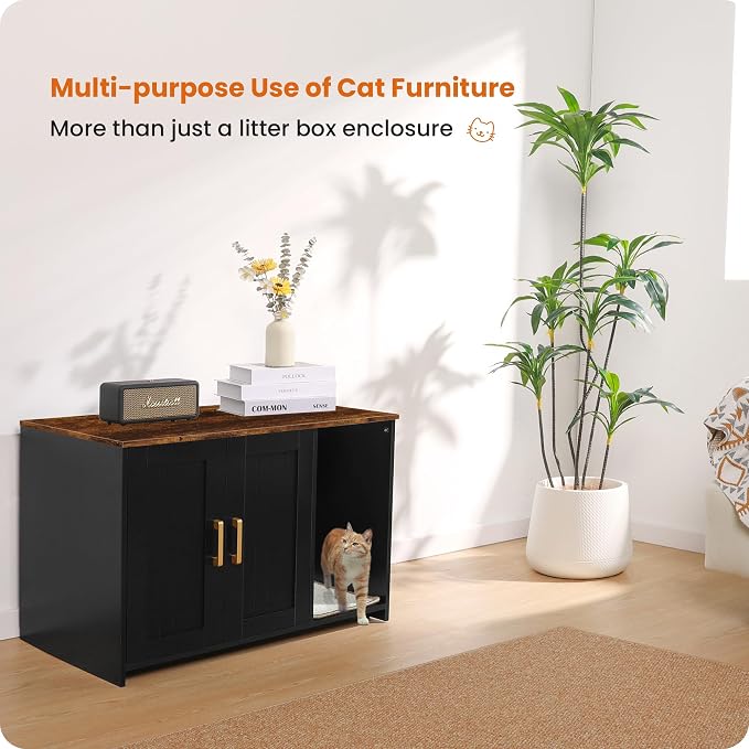 DWANTON Litter Box Enclosure, Wooden Cat Washroom Indoor, 27.6", 107BVV