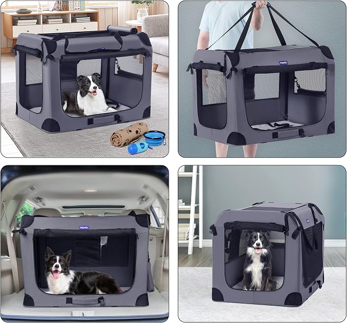 Petprsco Portable Dog Crates for Medium Dogs，32 inch Soft Travel Dog Crate | Collapsible Soft Dog Crate 32"x23"x23" for Medium/Large Dogs with Plush Mat, Fleece Blanket & Foldable Bowl, Indoor/Outdoor