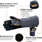WZQH 14 In,932℉,Welding Gloves,Fireplace Glove,Fire & Heat Resistant,S | Mitt for BBQ,Oven,Grill,Tig,Mig,Baking,Furnace,Stove,Pot Holder,Animal Handling Glove, Forge,etc.Leather,Small,Black-gray