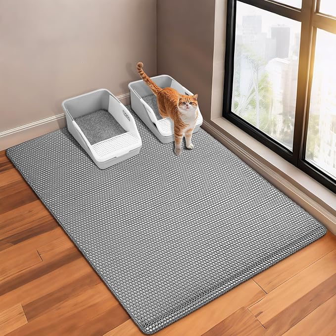 GRELY Cat Litter Mat,XL47''X 28'' Extra Large Litter Trapping Mat,Kitty Litter Box Mat,Double Layer Cats Rug for Pet, Litterbox Mats for Floor,Waterproof Urine Proof,Non-Slip
