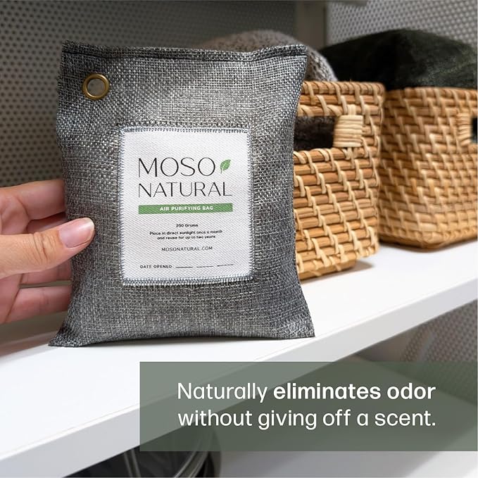 Moso Natural Air Purifying Bag 200g (5 Pack) Charcoal Odor Absorber, Car Odor Eliminator & Closet Deodorizer for Home & Pet, Lasts 2 Years, Unscented Bamboo Charcoal Bags, HGTV Editors' Pick