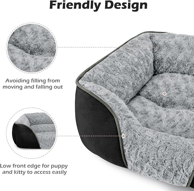 INVENHO Small Dog Bed Rectangle Washable Orthopedic Soft Calming Sleeping Durable Pet Cuddler with Anti-Slip Bottom