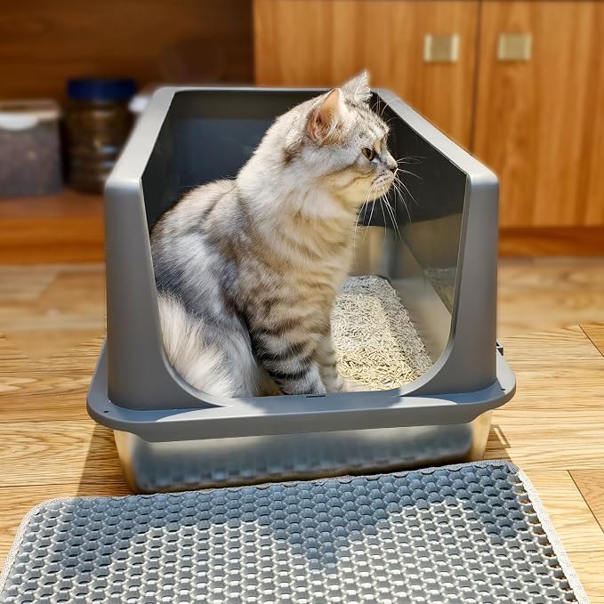 Stainless Steel Cat Litter Box with Lid,Metal Cat Litter Box,23.5x15.5x12in | Cat Litter Pan for Large Cats, Non-Sticky Large Kitty Litter Box Easy to Clean, Anti-Leakage,xxl