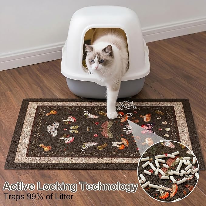 Glittme Cat Litter Mat with Non-Slip Bottom Litter Box Mat 33"X22" Litter Trapping Mat Easy to Clean Washable Cat Food Mat for Kitty,L