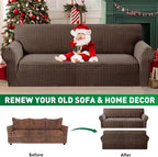 MAXIJIN Stretch Couch Cover Sofa Covers for 3 Cushion Couch (71"-91" Washable Sofa Slipcovers with Non-Slip Foam & Elastic Strap, Dog Cat Pet Friendly Furniture Protector (Large, Brown)