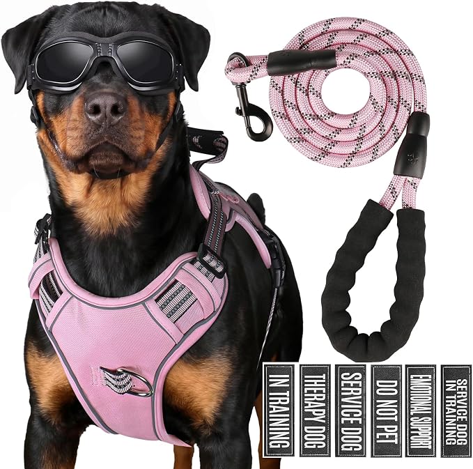 Service Dog Tactical Vest Harness and Leash Set Large Sized Dog Emotional Support- Tactical Dog Harness Training Collar with Name (Pink, S)