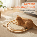 Sisal Cat Scratcher Toy with Ball Track Feather and Ball, Wooden Interactive Toy for Indoor Cats, Scratch Pad,Kitten Toys for Chasing Hunting Physical Exercise