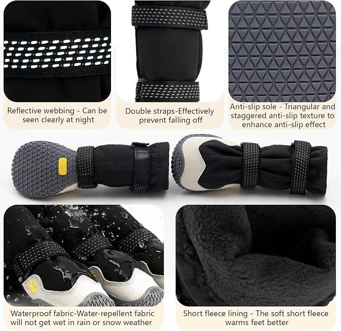 BECEMURU Dog Boots, Double-Straps Anti-Fall Off Dog Booties Shoes, Non-Slip Paw Protectors for Outdoor Walking Hiking in Snowy or Rainy Day (Black, 2#(Width 1.8 inch) for 21-30 lbs)