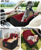 Lealchum Dog Booster Car Seat for Small/Medium Dogs,Puppy Portable Car Bed with Elevated Cushion,Fully Detachable and Washable,2 Storage Pockets,Easy to Install (Blakc/Red, Medium)