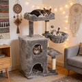 Fansafurn Cat Tree Tower for Indoor Cats, 36-inch Adult Cat Tree House for Large Adult Cats with Steps, Scratching Post, 2 Cat Condo, Dangling Toys, Light Grey