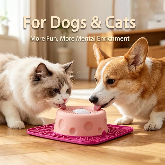 Slow Feeder Dog Bowls with Rolling Ball & Lick Mat for Dogs and Cats | 550ML Anti-Slip Dog Lick Bowl for or Large/Medium/Small Dogs and Cats Slow Feeding & Oral Hygiene, for Liquid and Thick Treat