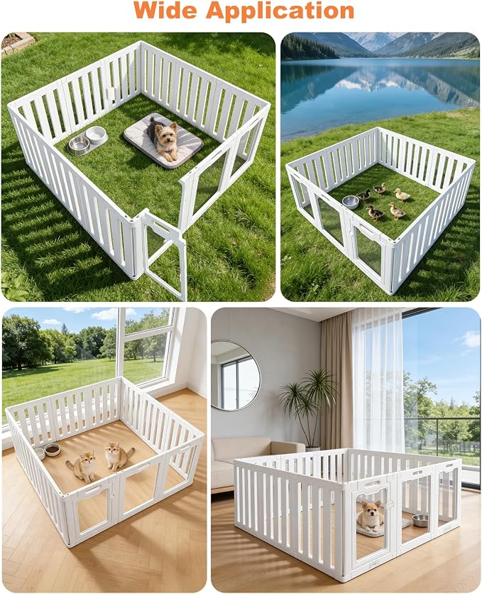 Acrylic Indoor Dog Playpen with Double Room, 24" H 12 Panels Puppy Playpen | Indoor & Outdoor Dog Play pen with Heavy Duty Door Lock, Easy-Assembly&Clean Door Pet Fence for Dogs Puppy,Cats,Rabbits,White