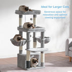 Hey-brother Cat Tree Tower with Extra Large Platform, Big Condo, MPJ070W | 51.1 Inches Scratching Posts with 2 Cozy Hammocks, Self-Grooming Brush for Indoor Adult Cats, Maine Coon, Light Gray