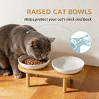 Havniva Elevated Cat Bowls, Ceramic Cat Bowl with Bamboo Stand Wide Opening | 5.7” Raised Cat Food Bowls, Whisker Friendly Cat Dish, Anti-Slip Cat Water Bowls, Shallow Cat Bowls, Cat Food & Water Bowl