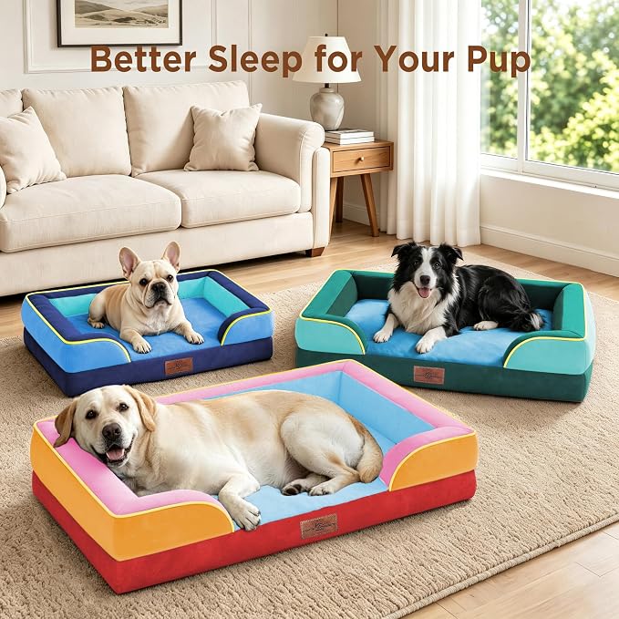 Comfort Expression Orthopedic Dog Bed for Extra Large Dogs with Bolster | Waterproof Dog Couch Bed with Washable Cover & Non-Slip Bottom, Supportive Egg Crate Foam XL Pet Bed, 42x30 Inch