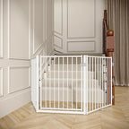 No Pawblems Full Metal Freestanding Dog Gate with Door, 30" Tall | Foldable Pet & Dog Fence for Stairs/Deck/Doorways, Indoor/Outdoor, Freestanding & Wall Mount, 78" Wide, 3 Panels, White