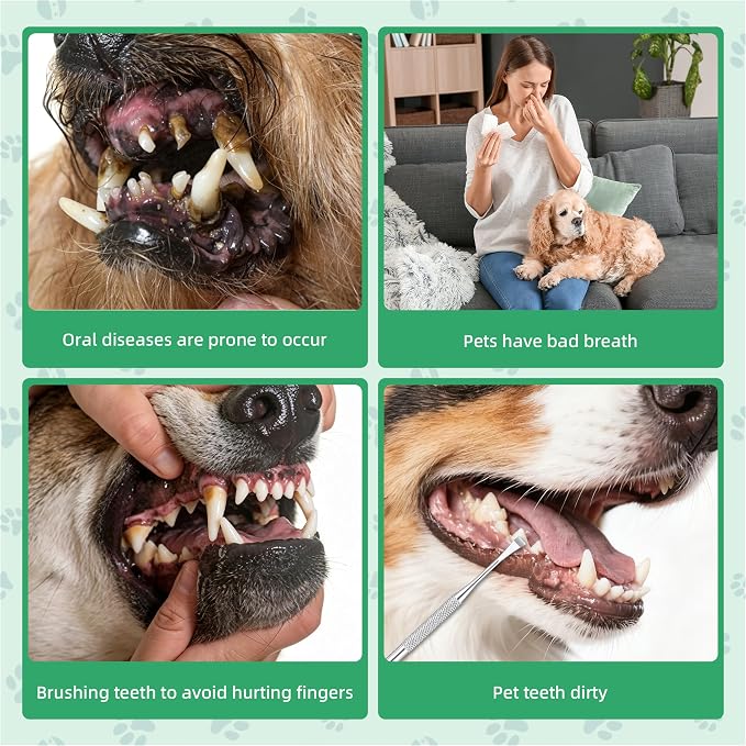 Pet Toothbrush Set for Dogs and Cats, Dual-Head Toothbrush with 2 Finger Toothbrushes, Soft Bristle & Silicone Pet Teeth Cleaning Kit, Remove Plaque Tartar Buildup, Oral Dental Care Supplies