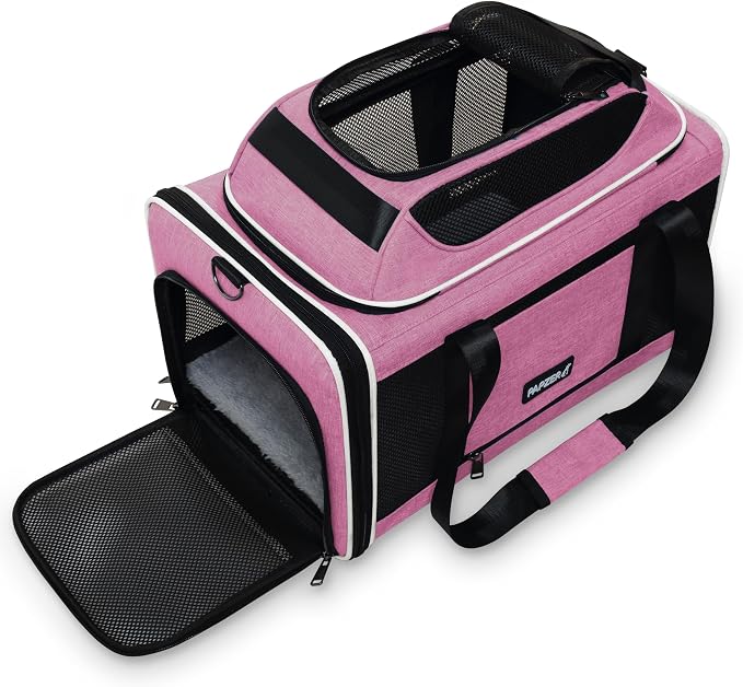 Top-Expandable Cat Carrier 18x11x11, United Delta American Airline Approved | Soft-Sided Small Dog Pet Carry Bag Travel Under-Seat in Cabin, Puppy Airplane Crate 10lbs TSA Plane Kitten Cage Kennel Pink