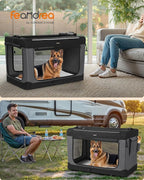 Feandrea Collapsible Dog Crate, Portable Travel Crate, 42-Inch | Oxford Fabric Pet Carrier with 4 Mesh Doors, Handles, Storage Pocket, Water Bottle Holder, UPDC021B01