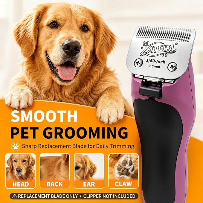 Size 30 Detachable Pet Grooming Clipper Blade with Ceramic Cutter, 0.5mm 1/50 Inch Cut Length, Silver, Compatible with Andis, Oster A5, Wahl KM10, 3 Pack