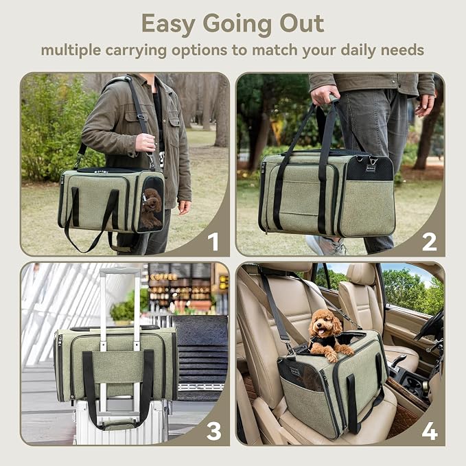 Petsfit Medium Double Expandable Cat Carrier for Cats and Small Dogs | 17 x 11 x 11 in; sized for Delta Air Lines; dual-side expansion, anti-sag frame and safety tether; up to 15 lb.