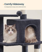 SONGMICS HOME Cat Tree for Indoor Cats, Multi-Level Tower Condo with Sisal Scratching Posts, Hammock and Condo, Dark Gray