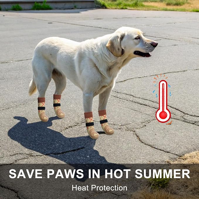 BEAUTYZOO 6PCS Dog Socks to Prevent Licking Paws, Anti Slip Dog Shoes for Hot Pavement Hardwood Floors, Traction Control Toe Grips Boots & Paw Protectors for Small Medium Large Senior Dogs, Khaki S