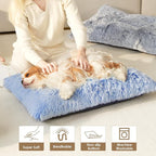 EHEYCIGA Fluffy Dog Crate Bed for Extra Large Dogs, Plush Faux Fur Crate Pad, Calming Anti Anxiety XL Dog Bed, Washable Soft Warm Mat with Non-Slip Bottom, Blue