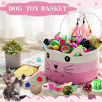 Zopeal 76 Pcs Cat Storage Basket Gift Toys Set Interactive Cat Toys Kitten Wand Colorful Flashing Balls Pet Crinkle Balls Attract Kitten to Swat, Hunt for Pet Indoor(Pink)