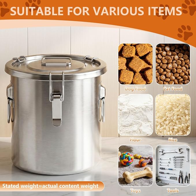 Stainless Steel Dog Food Storage Container with Lid & Scoop, Large Metal Dog Food Storage Container for Dry Pet Food, Airtight Pet Food Storage Container, Dog Food Bin for Kibble, 50LB