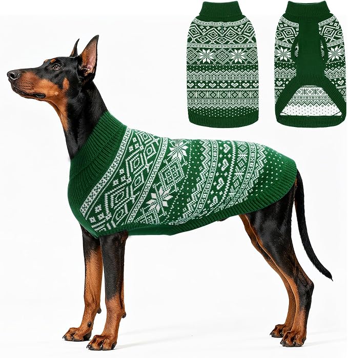 HOMIMP Dog Sweater Argyle - Warm Winter Clothes Puppy Soft Coat, Ugly Dog Sweater for Small Medium and Large Dogs, Pet Clothing Boy Girl, Green XL