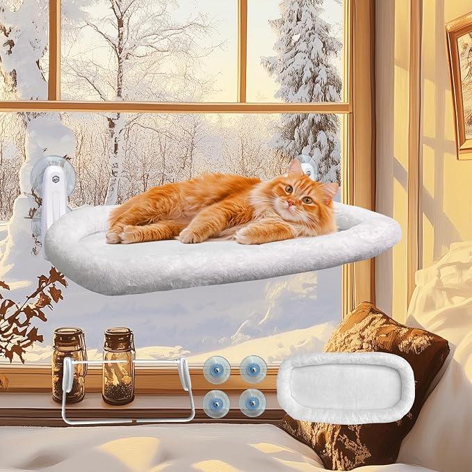 L&W BROS. Cat Window Perch Cushion Bed Cat Hammock with 4 Updated Suction Cups Easy to Assemble Window Bed for Heavy Large Cats (L 1Pc)