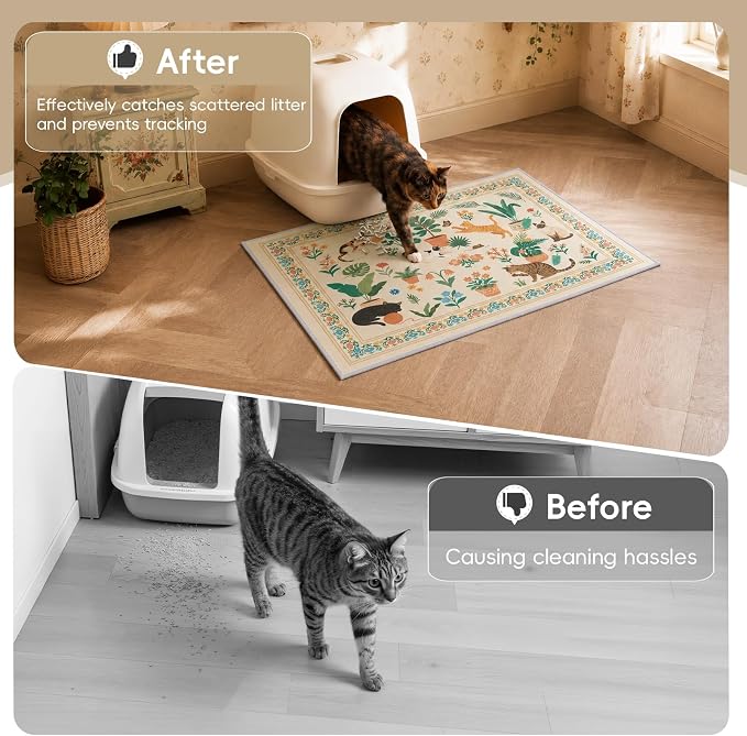 Bienbee Cat Litter Mat, 2 Pack 33" x 22" Machine Washable for Litter Boxes | Cat Litter Rug with Waterproof Backing, Non-Slip Grip and Soft On Kitty Paws to Catch Litter and Protect Floor