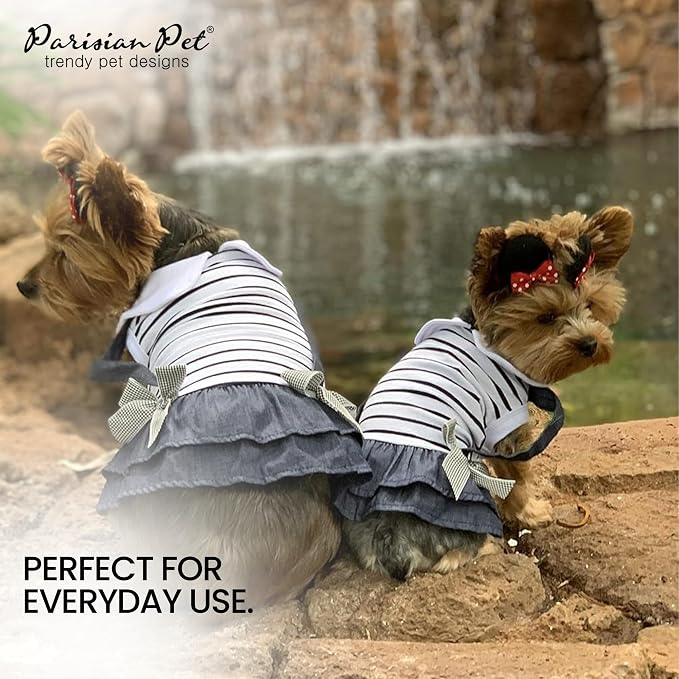 Parisian Pet Preppy Dog Dress - Summer Clothes for Medium Dogs Girl - Stylish Sleeveless Pet Outfit - Designer Dog Apparel - Lightweight and Breathable Puppy Clothes - Comfortable Skirt for Dogs