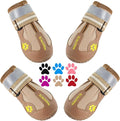 QUMY Dog Shoes for Hot Pavement, Dog Snow Boots & Paw Protectors for Winter | Dog Booties Medium Large Size Dogs, Water-resistant in the Rain, Outdoor Walking, Indoor Hardfloors Skid-resistant Sole Khaki