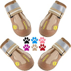 QUMY Dog Shoes for Hot Pavement, Dog Snow Boots & Paw Protectors for Winter | Dog Booties Medium Large Size Dogs, Water-resistant in the Rain, Outdoor Walking, Indoor Hardfloors Skid-resistant Sole Khaki