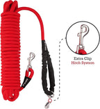 Tuff Pupper Heavy Duty 30 Foot Long Rope Leash for Dogs | Dog Recall Training Leash | High Visibility Strong Climbing Rope Leashes | Hand or Waist Worn | Stainless Steel 360° Clips for Tangle Free Use