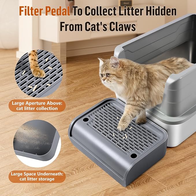 Cat Step for Litter Box, Litter Box Ramp with Filter Function, Dark Grey | Cat Litter Box Step for Kitten & Elderly Cats, Washable Double Layer Litter Catcher, Non-Slip Litter Catcher, Easy to Clean