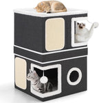 Shikha 2 Story Cat House beds for Indoor Cats with Scratch Pads Black | 2 in 1 Dual Use Double Cat Bed Cave for Multiple Pets Kitten, Elevated Perch for a Wide View, All Season Reversible Cushion