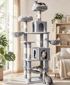 AMHANCIBLE 70 Inch Cat Tree for Large Cats, Multi-Level Cat Tower | Cat Houses & Tree Tower with 2 Condos, 8 Sisal Posts & Hammock for Indoor Cats Large Adult, Grey