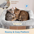 Hey-brother Cat Tree Tower with Large Platform, Spacious Condo, MPJ060W | 35.4 Inches, 2 Cozy Hammocks, Self-Grooming Brush, Sisal Scratching Posts for Big Indoor Adult, Maine Coon, Light Gray