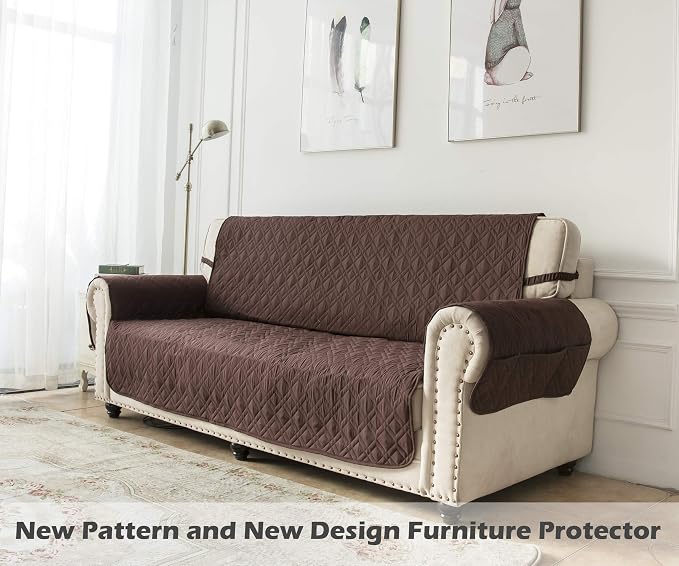 Ameritex Couch Sofa Slipcover 100% Waterproof Nonslip Quilted Furniture Protector Slipcover for Dogs, Children, Pets Sofa Slipcover Machine Washable (Chocolate, 68")