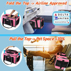 Petskd Top-Expandable Small Pet Carrier 18"x11"x11" Airline Approved | for Delta/American/United Airlines, Lockable Safety Zippers and Anti-Scratch Mesh, Soft-Sided, Pets Under 10 Lbs, Pink