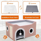Loyareal Cat Houses for Indoor Cats - Large Cat Bed Cave with Scratch Pad and Fluffy Ball, Foldable Cat Condo Hideaway with Reversible Cushion for Multi Small Pet, Pink
