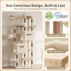 Heybly Cat Tree, 74.8'' Spacious & Tall Cat Tower for Large Cats HCT062MJ-1 | Cat Furniture with Large Top Perch, Solid Base, 2 Cat Condos, Hanging Hammock, Durable Sisal Scratching Posts, Beige